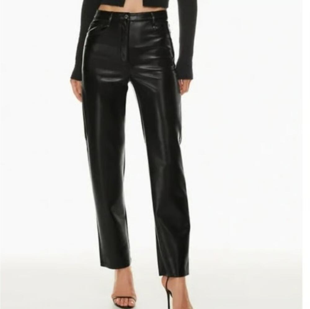 Wilfred The Melina Vegan Leather Pants Black Mid Rise Straight Leg Stretch Sz 00